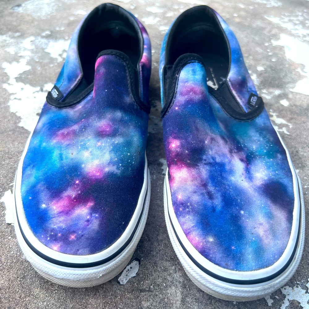 Vans Womens 8 Mens 6.5 Galaxy White Slip-On Skate Gym Shoes Sneakers Kicks